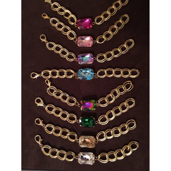 Crystal Gold Double Link Curb Chain Bracelet - Picture 1 of 5